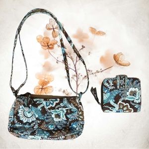 Vera Bradley Java Blue Brown Turquoise Retired Pattern Small Shoulder Bag/Wallet